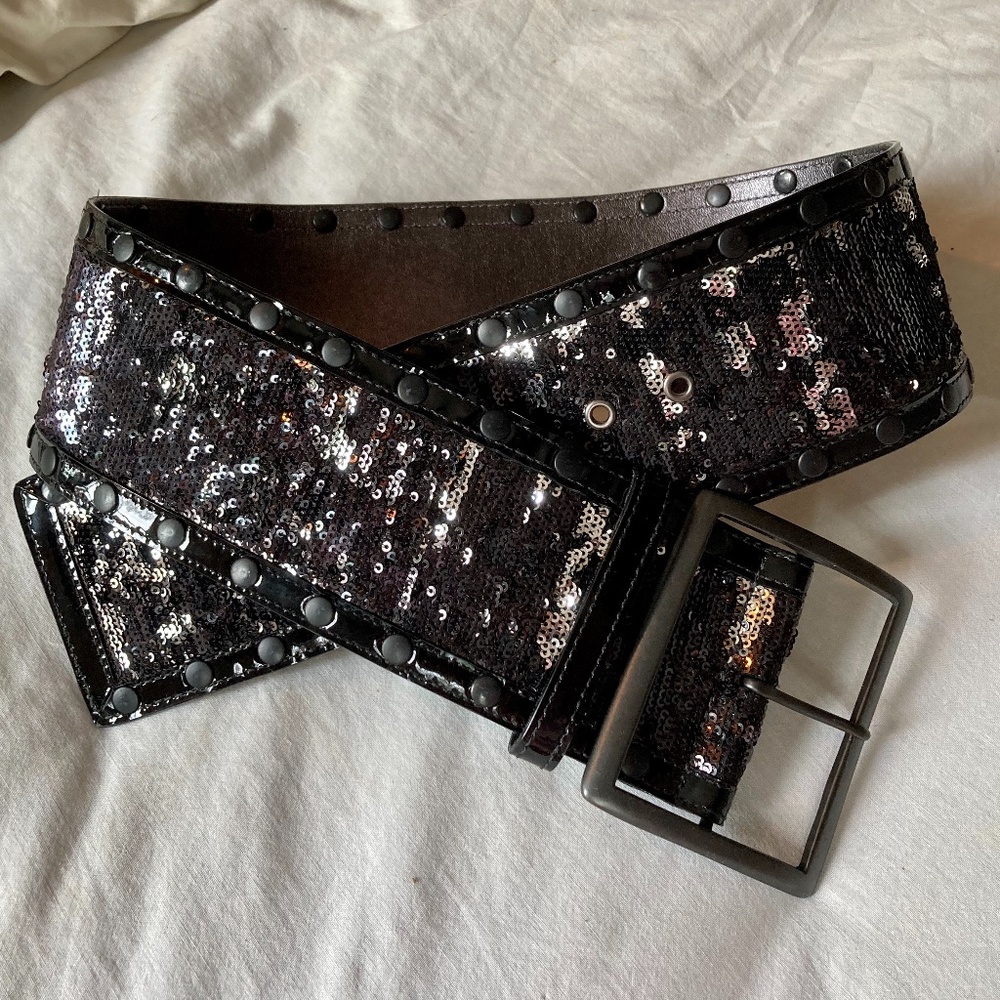 Two-Way Sequined/Patent Leather Waist Belt